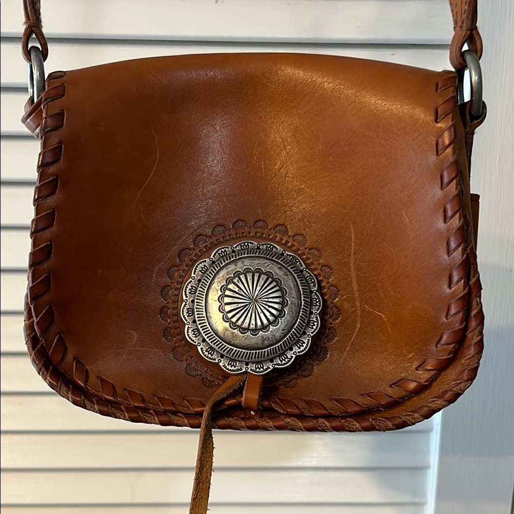 Polo by Ralph Lauren Brown Silver Crossbody Bag with Braided Detail